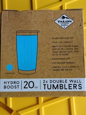 Talon Outdoor Tumblers Hydro Boost 20 Oz 2x Double Wall Cyan Blue Insulated NIB